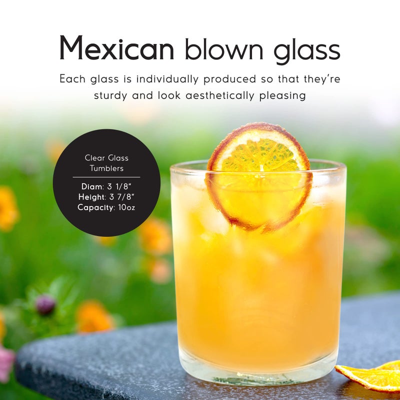 MexHandcraft Clear 10 oz Tumblers (set of 6), Hand Blown Mexican Glassware, Recycled Glass Drinking Glasses, Lead-Free, Cocktail Margarita Glasses, Wine Glasses, Shot Glasses, Whiskey Glasses (Tumbler) - Image 2